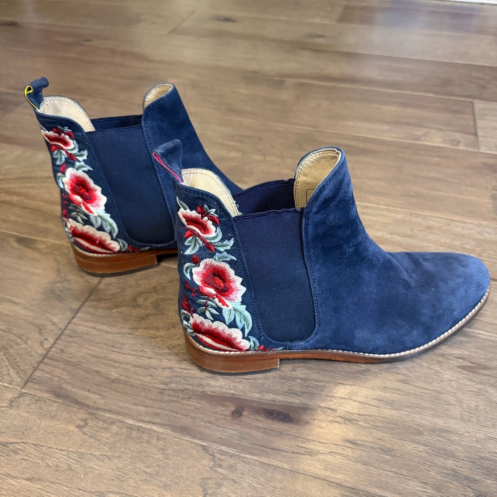 Joules Westbourne Navy Blue Suede Floral Embroidered Chelsea Boots Womens US 9